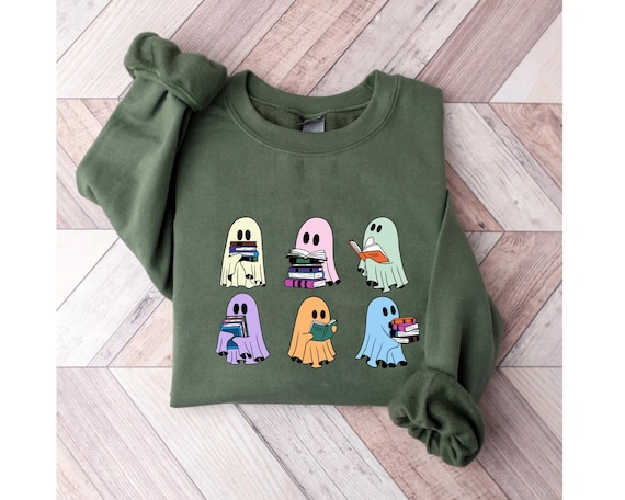 Ghost Reading Books Sweater,Ghost Sweatshirt,Halloween Teacher Gift,Librarian Halloween Hoodie,Halloween Ghost Hoodie