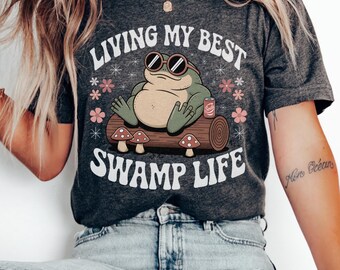 Divertida camiseta de rana Wimsigoth, estilo retro cottagecore, disfraz de sapo de bruja de Fairycore, camiseta de camping en la granja, regalo para amantes de la naturaleza, festival de verano.