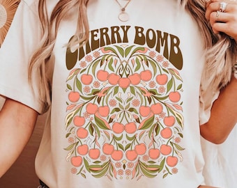 Boho Cottagecore Cherry Tee Vintage, Cherry Lover Shirt Cute Botanical Summer, Retro Farmers Market Outfit Girly, Gift Idea Cherry Festival