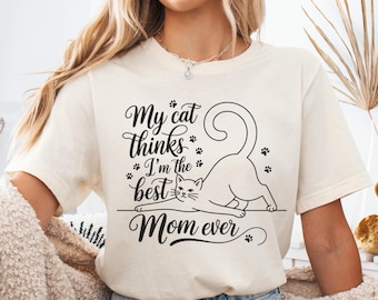 Camiseta para mamá gata, camiseta para la mejor mamá gata, regalo adorable para amantes de los gatos, camiseta divertida para mamá gata, camiseta con estampado para dueños de mascotas, regalo para el Día de la Madre, atuendo acogedor para gatos.