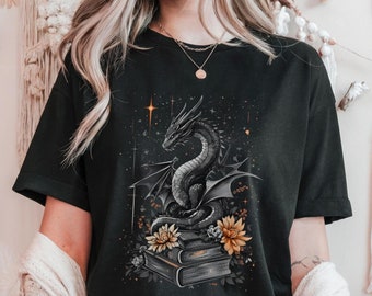Fantasy Dragon TBR T-Shirt, Gothic Medieval Book Lover Tee, Mythical Creature Shirt for Readers, Unique Bookworm Gift, Dark Aesthetic Tee