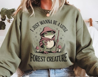 Cottagecore Frog Sweatshirt Woodland Whimsy, Mushroom Fairycore Pullover, Funny Frog Witchcore Sweater, Goblincore Fantasy Lover Gift Tshirt