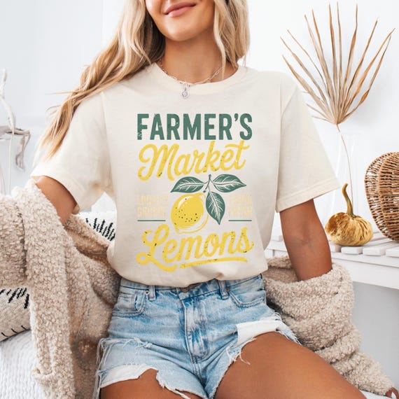 Farmers Market Lemons T-Shirt Retro, Lemonade Stand Homemade Farm Fresh Shirt, Boho Cottagecore Lemon Tee, Summer Gardening Gift Lemon Lover