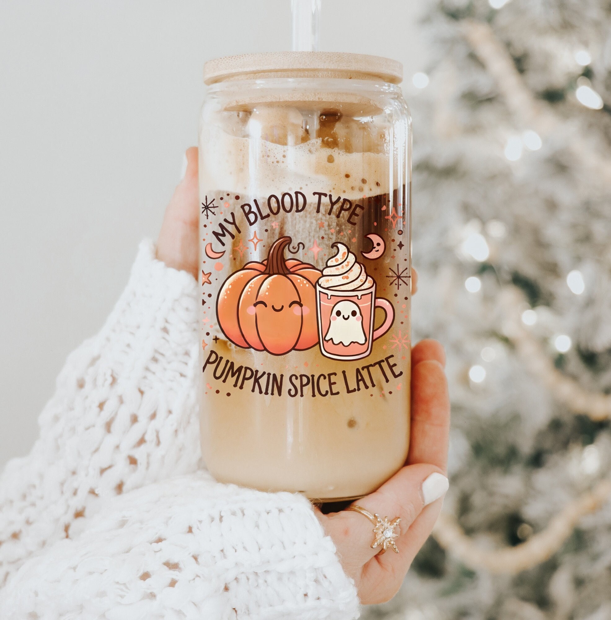 Tasse à Café Glacé Halloween 500 Ml – Motifs Citrouille, Chauve-souris, Fantôme, Avec Paille Inox