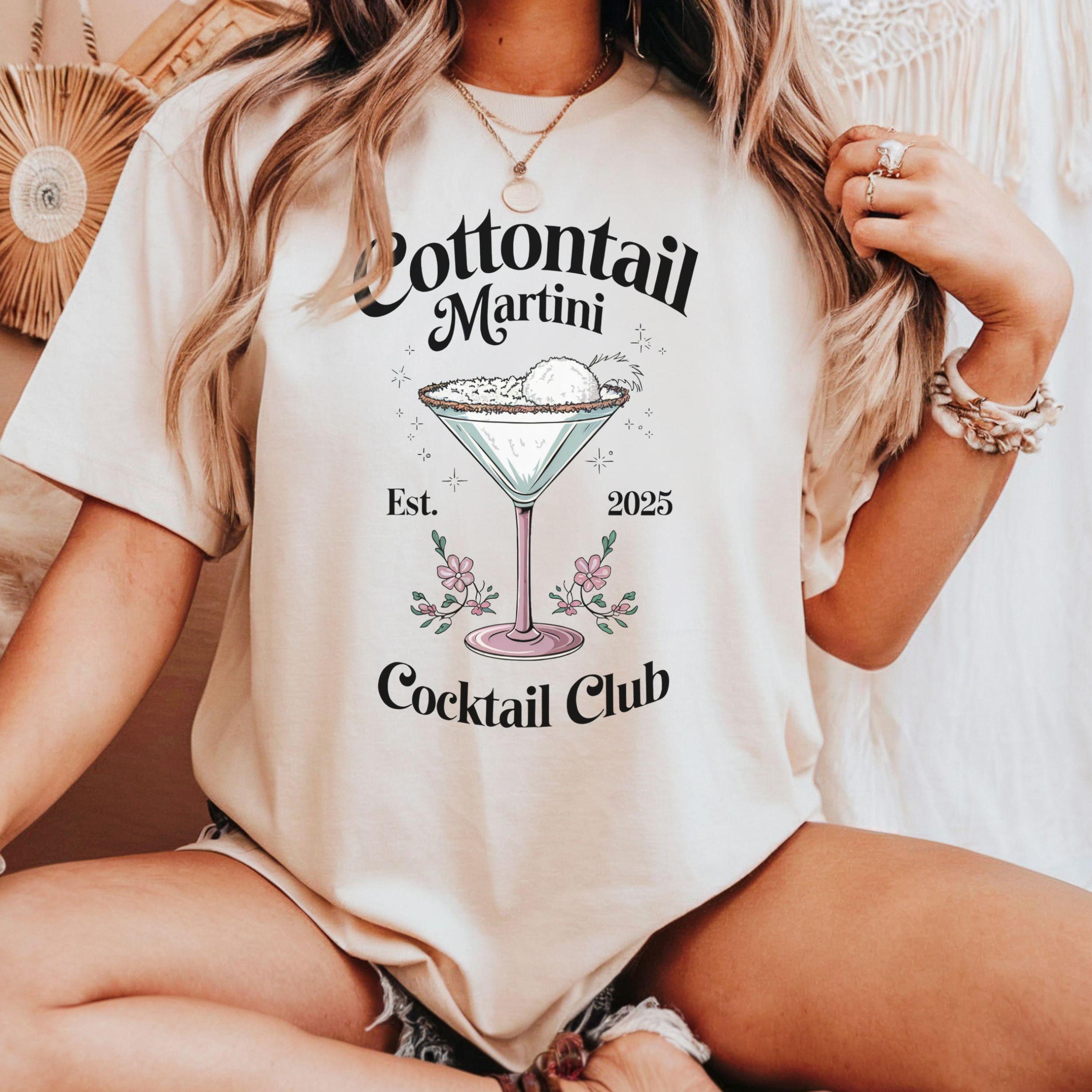Cocktail Club T-Shirt Easter Party, Cute Martini Bunny Spring Cocktail Lover Gift Shirt, Vintage Bar Tee Cottontail Martini Social Club Girl