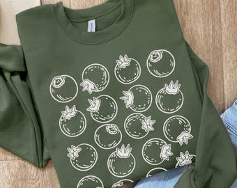 Sweat-shirt ras du cou amateur de myrtilles, pull bohème de la fête des fruits d'été, pull botanique monochrome, voyage au marché de fermiers cadeau Cottagecore