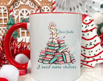 Funny Book Lover Christmas TBR Reading Mug, Book Stack Hot Chocolate Cup, Holiday Gift Book Buying Addict Reader, Cute Bookworm Coffee Drink