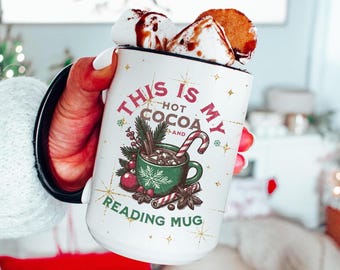 Cozy Hot Cocoa Reading TBR Coffee Mug Christmas, Holiday Tea Cup for Book Lovers Winter, Hot Chocolate Glass Festive Gift Idea Bookworm