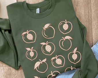 Pfirsich Liebhaberin Botanisch Sweatshirt, Boho Hippie Einfarbiger Rundhals Pulli, Sommer Garten Party Pullover, Landhausstil Nektarinen