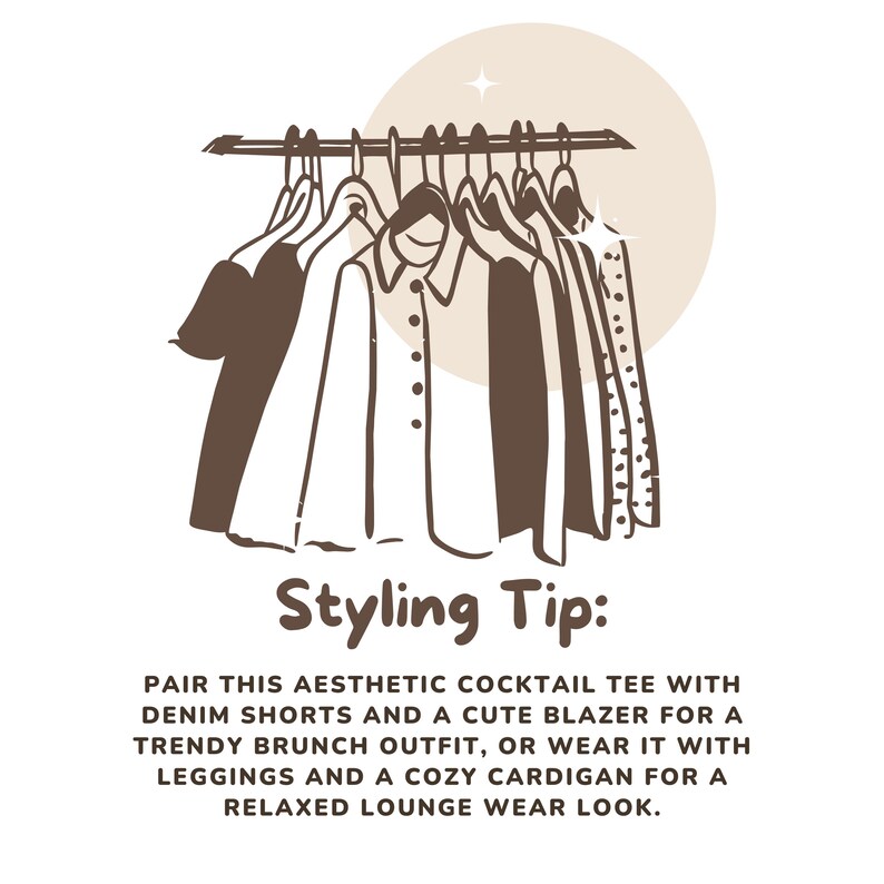 May include: A line of clothing hanging on a rack, including a white button-down shirt, a black shirt, and a striped shirt. The text "Styling Tip:" is below the rack, followed by a description of how to style the shirt.