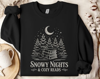 Cozy Winter Reading Sweatshirt, Bookish Christmas Sweater, Comfy Reading Pullover, Book Lover Secret Santa Gift, Forest Moon Crewneck Xmas