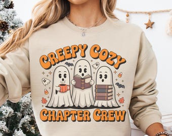 Bookish Ghost Halloween Crewneck, Spooky Book Club Fall Pullover, Cute Ghosts Reader Gift for Women Autumn, Cozy Witch Bookworm Sweatshirt