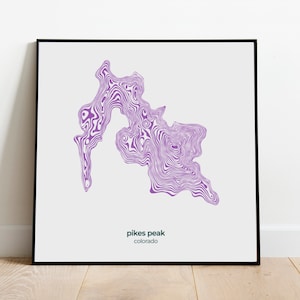 Pikes Peak - Colorado, Rocky Mountains - Contour Print