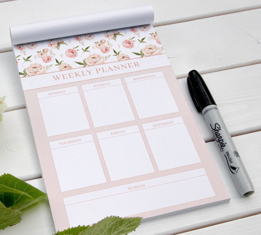 Weekly Planner With Rose Gold Flower Design - Etsy