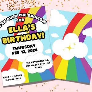 Rainbow Birthday Invitation Girls Rainbow Birthday Rainbow Sunshine Birthday Rainbow Clouds Birthday Over the Rainbow Birthday Invitation