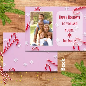 Candy Cane Christmas Cards family photo Customizable Digital Download Christmas Card Holiday Merry Christmas Pink Snowflakes Candycore card