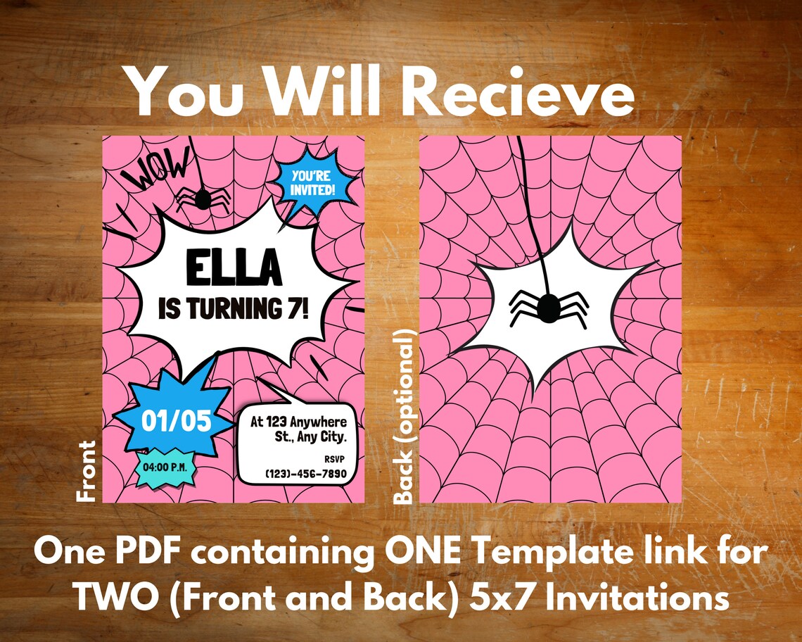 Girl Spiderman Birthday Invitation, 7th Birthday Invitation, Spider ...