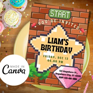 Vintage Video Game Birthday Party Invitation Mario Mamma Mia Birthday Invitation throwback video game birthday party invitation