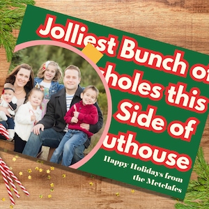 Carte de vœux numérique amusante avec photo de famille La plus belle série de trous en A de ce côté-ci Carte de Noël pour famille personnalisable
