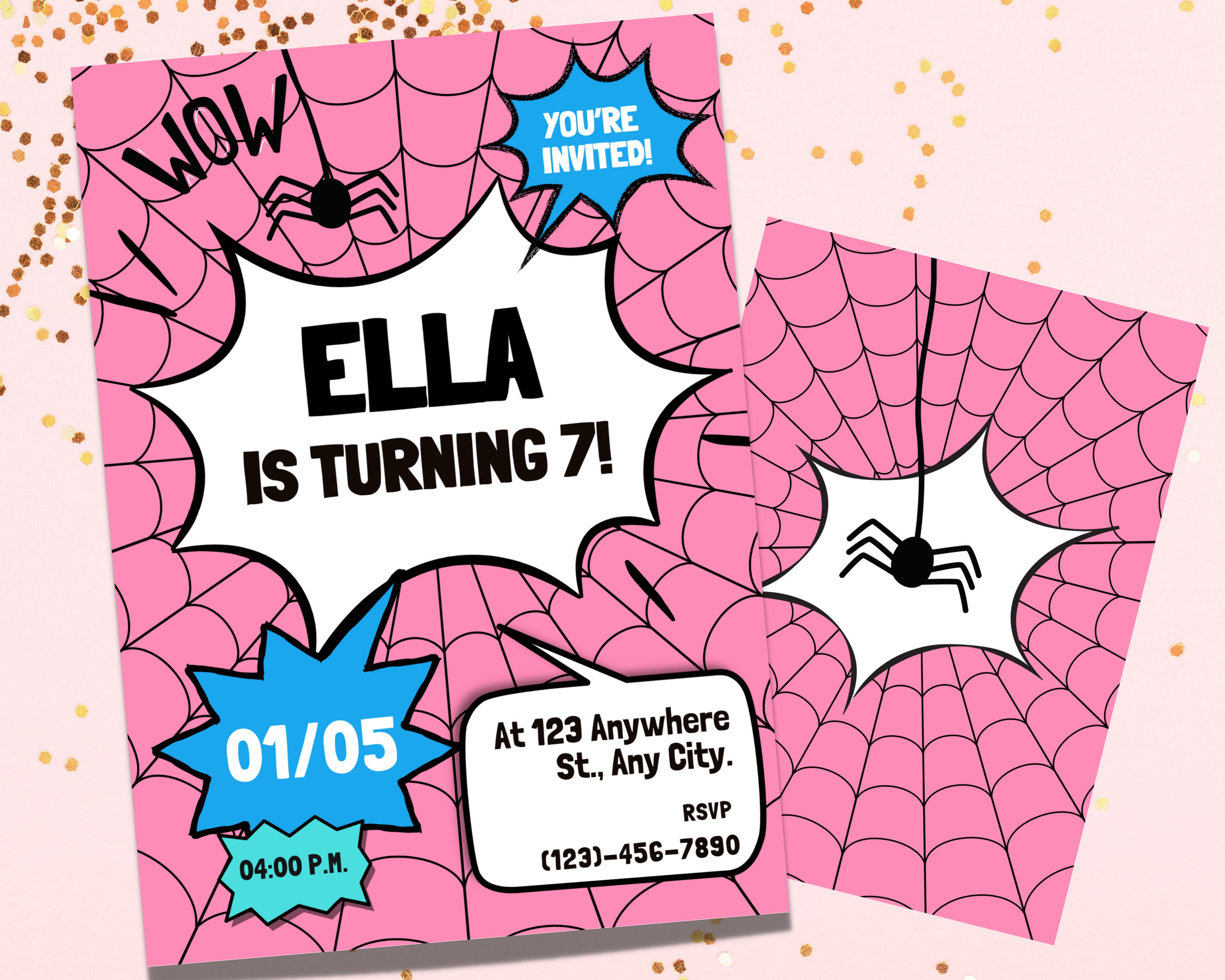 Girl Spiderman Birthday Invitation, 7th Birthday Invitation, Spider ...