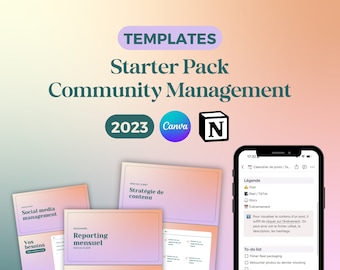 Pack Essentiel Community Manager - Templates CANVA (Stratégie, proposition client, reporting) | NOTION (Planning de posts réseaux sociaux)
