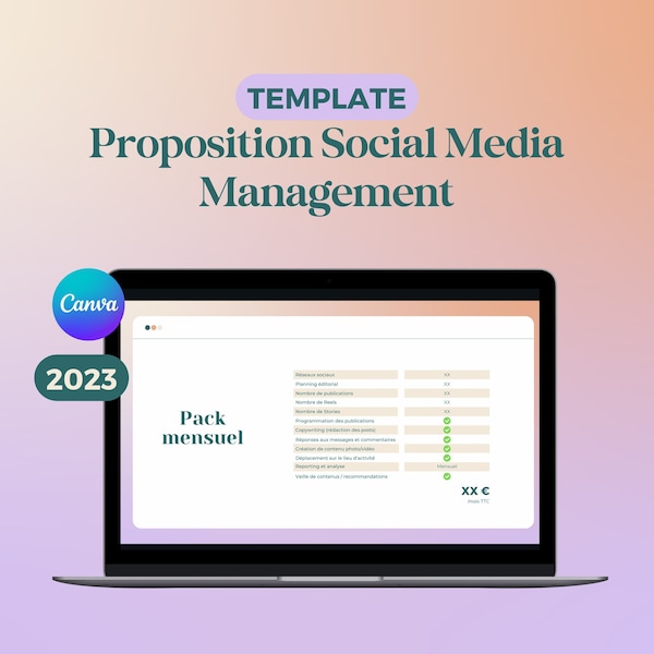 Proposition Social Media Management - Template CANVA 2023