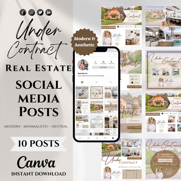 10 Under Contract Social Media Posts | Real Estate Under Contract Instagram Posts | Realtor Marketing | Canva Templates