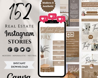 152 Real Estate Instagram Stories: Realtor Canva Templates