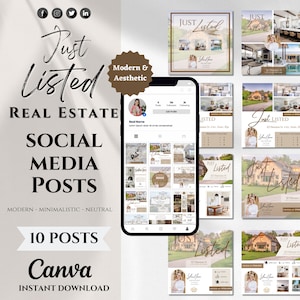 10 Just Listed Social Media Posts | Real Estate New Listing Instagram Posts | Realtor Marketing | Canva Templates