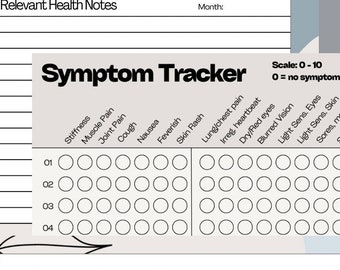 Symptom Tracker Spreadsheet Canva Template (Digital Download)