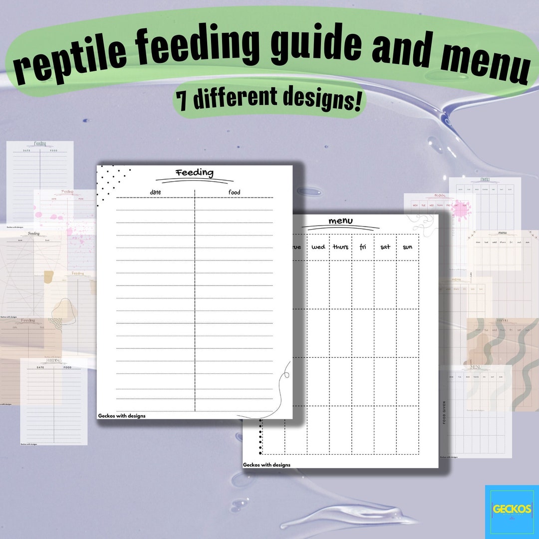 Reptile Feeding Log and Menu Feeding Guide Chart Reptile Menu - Etsy UK