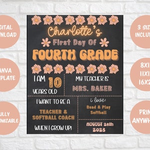 Back to School Printable Chalkboard BOHO  First Day of School Sign Printable Chalkboard Editable First Day of School Sign PDF