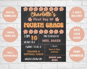 Back to School Printable Chalkboard BOHO  First Day of School Sign Printable Chalkboard Editable First Day of School Sign PDF