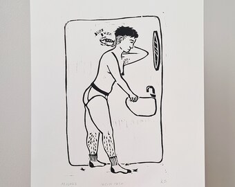 Handprinted LGBT Lino Print "Butch Trim" 8 x 10 in