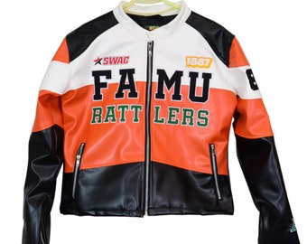 Iconic FAMU Rattlers Vegan Leather Motorcycle Jacket - Top Selling Etsy Style