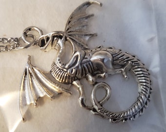 Tibetan Silver Dragon Pendant - Stainless Steel Chain