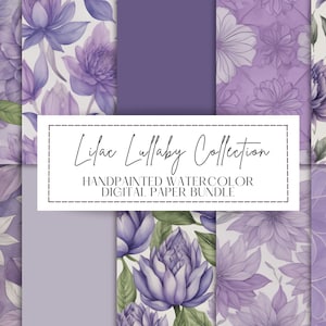 Lilla acquerello, collezione di carta con motivi digitali stampabili / Viola, Fiori, Viola, Sfondo / Perfetto per l'artigianato e lo scrapbooking
