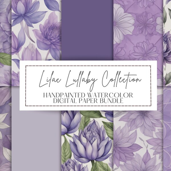 Watercolor Lilac, Printable Digital Pattern Paper Collection | Purple, Flowers, Violet, Background | Perfect for Crafting and Scrapbooking