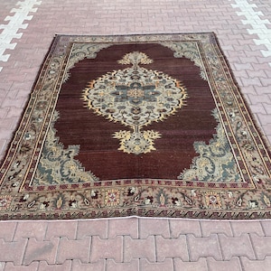 7x9 Area Rug, 7x9 Turkish Rug,Colorful Rug, Living Room Rug, Vintage Rug,Muted Colors Rug, Tribal Rug,Turkish Oushak Rug,Unique Rug,7x9 Rug