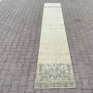 2x11 Runner Rug, Neutral Vintage Runner, Turkish Runner Rug, Oushak Runner 2x11, Neutral Rug, Kitchen Runner, Handmade Runner Rug, Wool Rug