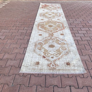 3x12 Runner Rug,Turkish Runner Rug, Vintage Runner Rug,Oushak Runner Rug,Anatolian Runner,Natural Runner Rug,3x12 Hallway Rug,Wool Rug 3x12