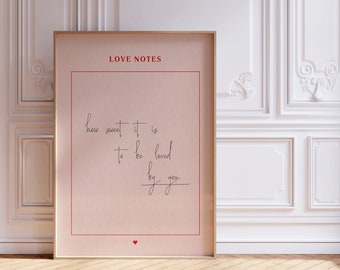 Love Note Pink and Red Coquette Wall Art Print, Handwritten Vintage Aesthetic Decor, Trendy Poster, Music Lyrics Printable, Anniversary Gift