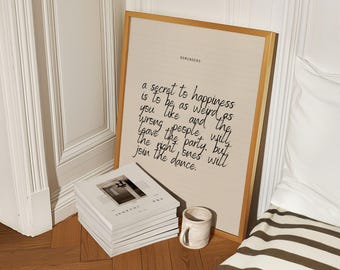 Happiness Poster, Handwritten Quote Print, Affirmation Art, Neutral Retro Wall Decor, Motivational Positive Printable Poster, Y2k apartment