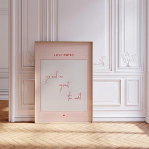 Impresión de arte de pared con notas de amor en rosa y rojo, decoración estética vintage escrita a mano, póster de moda, impresión instantánea, regalo de aniversario para niña