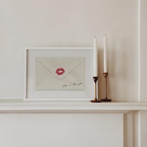 Cartaz de carta de amor, arte de parede coquete, decoração estética vintage manuscrita, beijos vermelhos, impressão feminina, impressão retrô, nota romântica de envelope