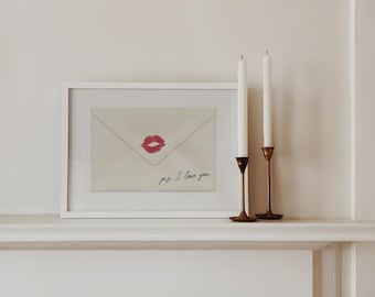 Love Letter Poster, Coquette Wall Art, Handwritten Vintage Aesthetic Decor, Red Kisses, Girly Print, Retro Printable, Envelope Romantic Note
