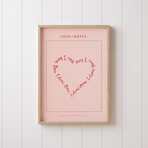 Impression Je t'aime, oeuvre d'art coquette rose, affiche coeur tendance, décoration murale romantique pour filles, cadeau artistique d'anniversaire de mariage romantique pour elle, note manuscrite