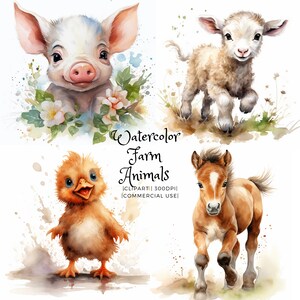 Animales de granja PNG, Imágenes Prediseñadas, Acuarela, Floral, Formato PNG, 10 PNG de alta calidad, Descarga instantánea, Licencia comercial