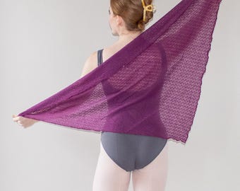 Purple Stretch Lace Knit Wrap Shawl – Handmade Irish Dance Warmup Accessory