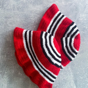 Striped Satin Silk Lined Crochet Bucket Hat (Handmade)